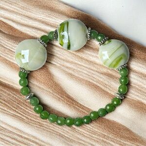 Green Jade & Glass Beaded Bracelet